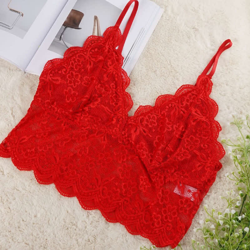 Sexy French Lace Tight Suspender Wireless Bra - Red - 5XL - image 4