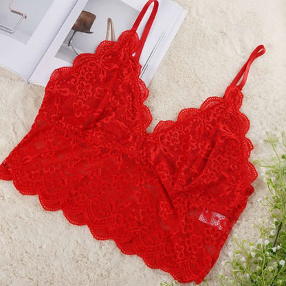 Sexy French Lace Tight Suspender Wireless Bra - Red - 5XL - image 4