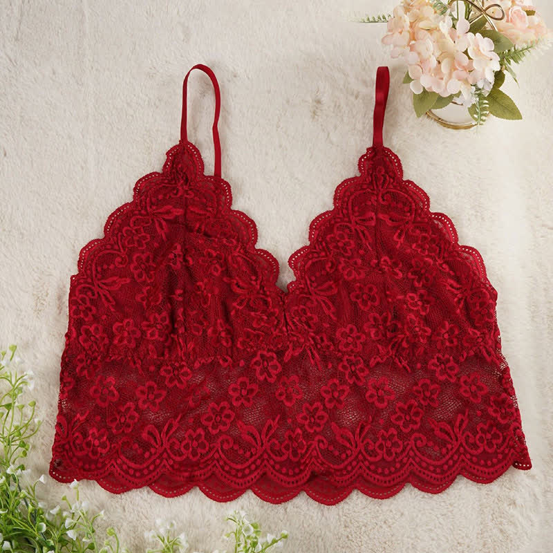 Sexy French Lace Tight Suspender Wireless Bra - Wine - 5XL - image 5