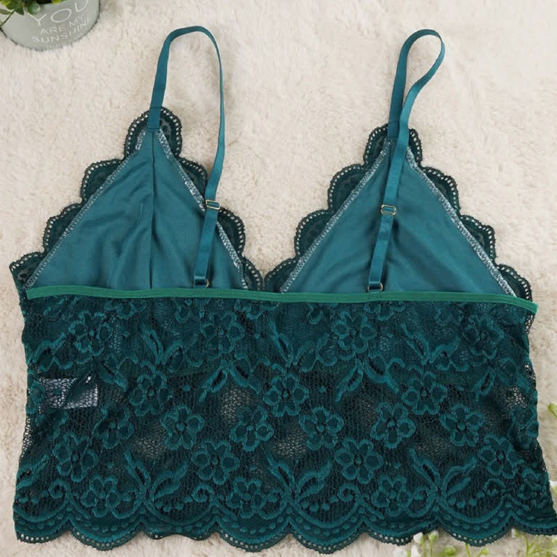 Sexy French Lace Tight Suspender Wireless Bra - Dark Green - 5XL - image 6