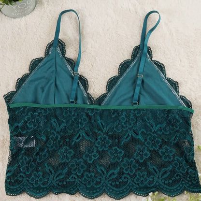 Sexy French Lace Tight Suspender Wireless Bra - Dark Green - 5XL - image 6