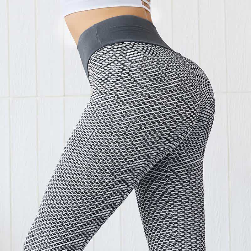 High Waist Honeycomb Yoga Fitness Legging - Grey - 3XL - image 1