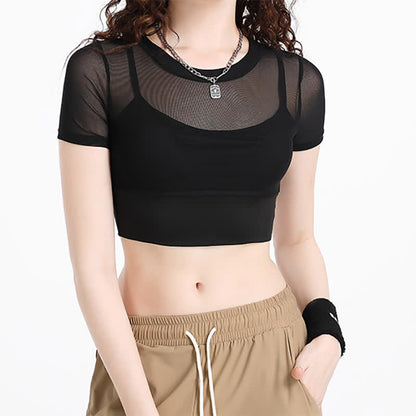 Plus Size Mesh Yoga Short Sleeves With Removable Chest Pad - image 0