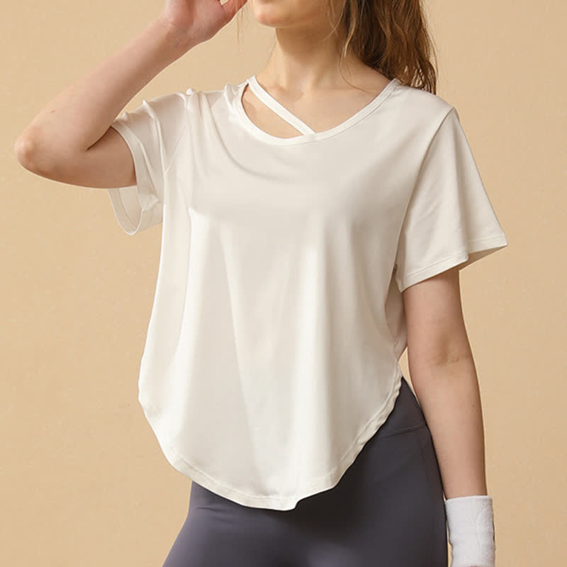 Plus Size Loose Breathable Quick Dry Yoga Short Sleeves - White - 3XL - image 6