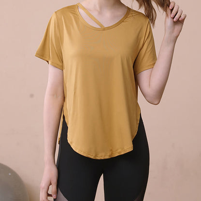Plus Size Loose Breathable Quick Dry Yoga Short Sleeves - Yellow - 3XL - image 4