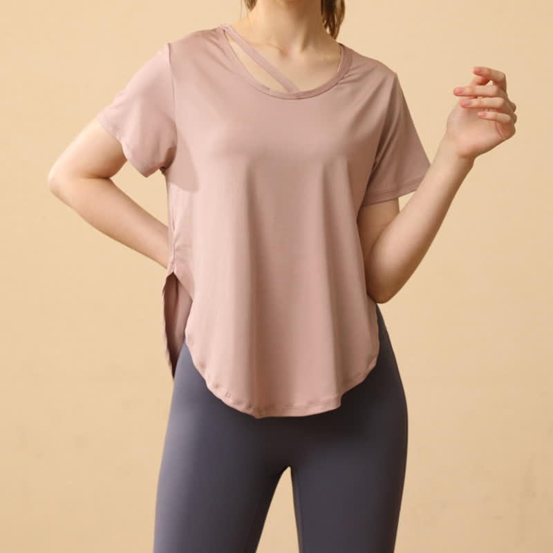 Plus Size Loose Breathable Quick Dry Yoga Short Sleeves - Apricot - 3XL - image 0