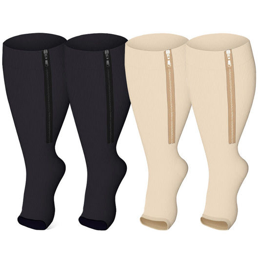Plus Size Zipper Open Toe Compression Socks(2 Pairs) - Multicolor - 7XL - image 1