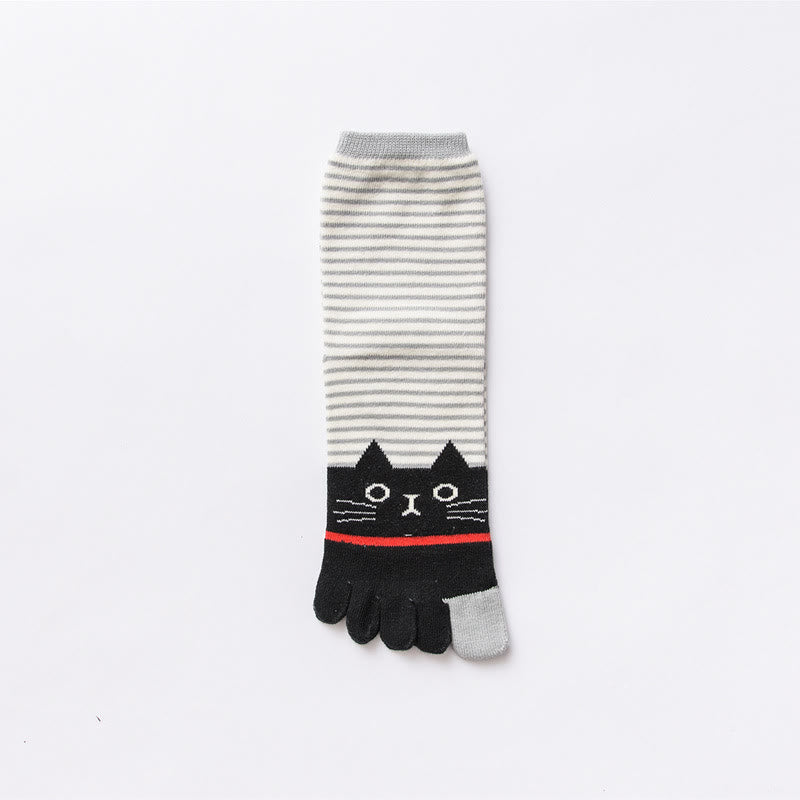 Striped Cat Quarter Alignment Socks(5 Pairs) - Grey - EU37-40(US4-7) - image 11