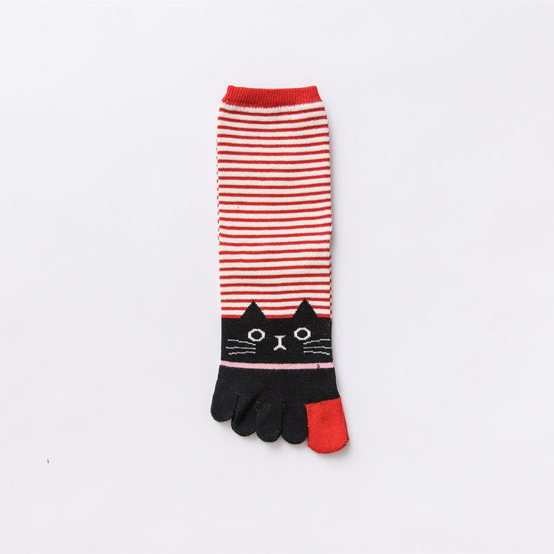 Striped Cat Quarter Alignment Socks(5 Pairs) - Red - EU37-40(US4-7) - image 12