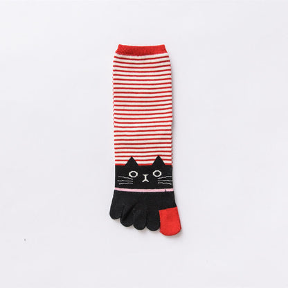 Striped Cat Quarter Alignment Socks(5 Pairs) - Red - EU37-40(US4-7) - image 12