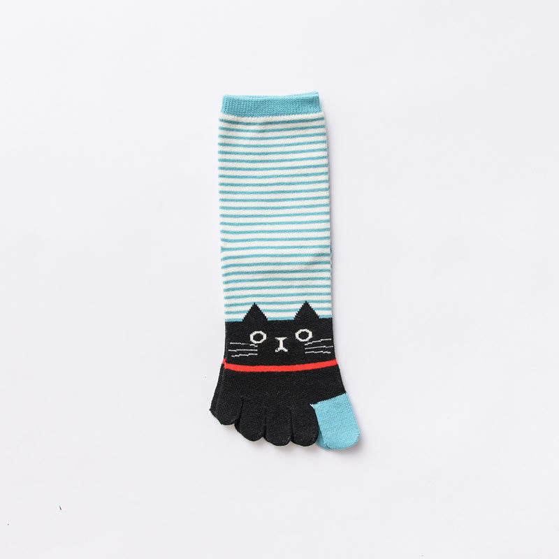 Striped Cat Quarter Alignment Socks(5 Pairs) - Blue - EU37-40(US4-7) - image 9