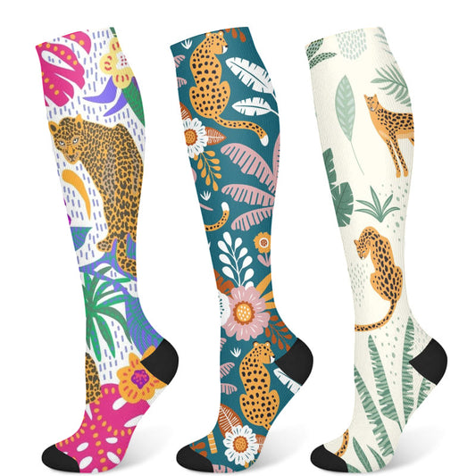 Cheetah Plant Compression Socks(3 Pairs) - Multicolor - S/M - image 1