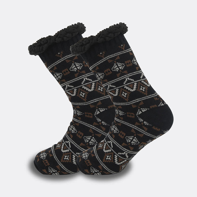 Plus Size Grid Rhombus Slipper Socks(2 Pairs) - Black - EU39-44(US6-10) - image 3