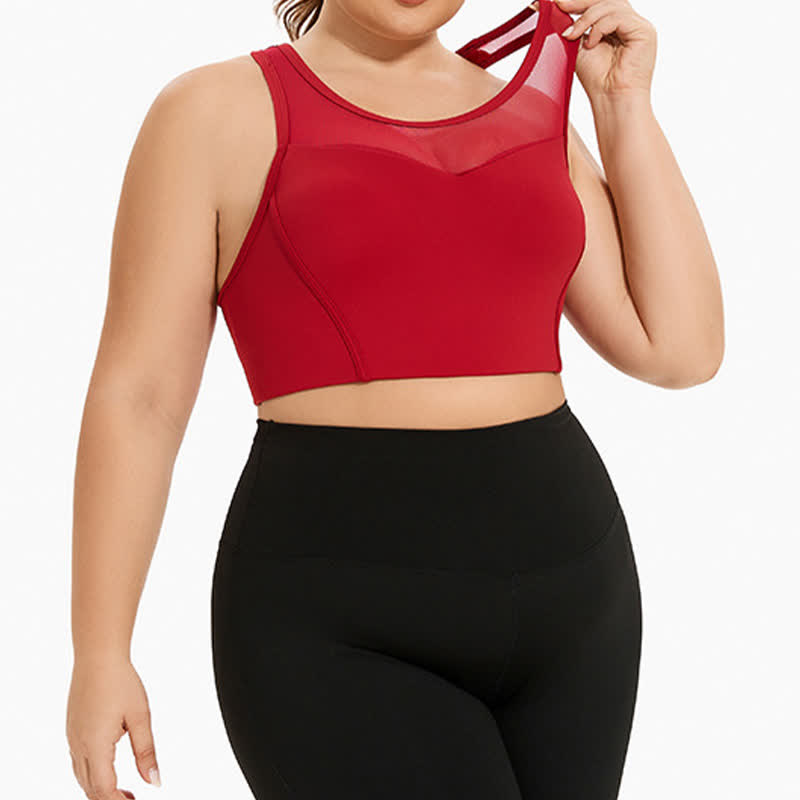 Mesh Stitching Shockproof Sports Bra - Red - 4XL - image 1