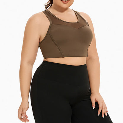 Mesh Stitching Shockproof Sports Bra - Green - 4XL - image 4
