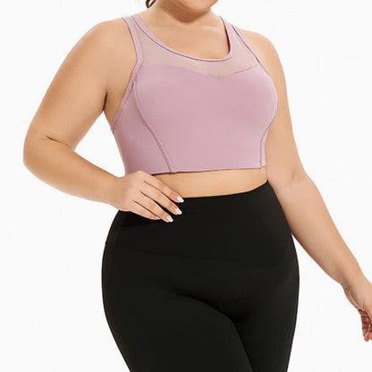 Mesh Stitching Shockproof Sports Bra - Purple - 4XL - image 2
