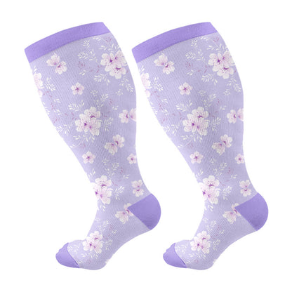 Plus Size Blossom Compression Socks(3 Pairs) - Purple - 4XL - image 5