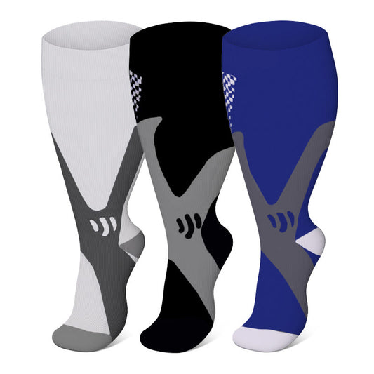 Plus Size Wide Calf Sports Compression Socks 2XL-7XL(3 Pairs) - Multicolor - 7XL - image 0