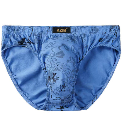 Men's Dragon Print Cotton Brief(3 Packs) - A-Sky Blue - 7XL - image 4