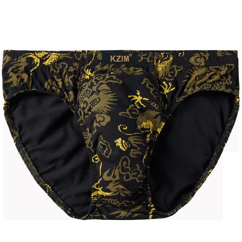 Men's Dragon Print Cotton Brief(3 Packs) - A-Black - 7XL - image 1