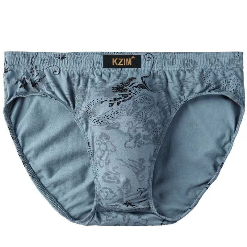 Men's Dragon Print Cotton Brief(3 Packs) - A-Green - 7XL - image 5