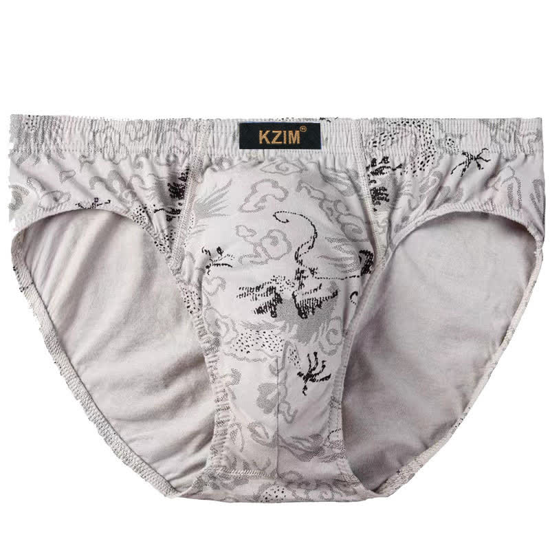 Men's Dragon Print Cotton Brief(3 Packs) - A-Grey - 7XL - image 6