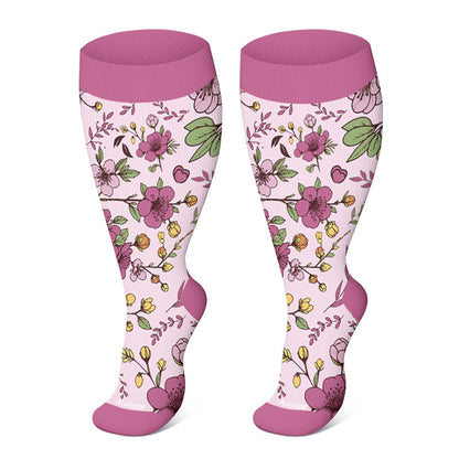 Plus Size Yellow Purple Flower Compression Socks
