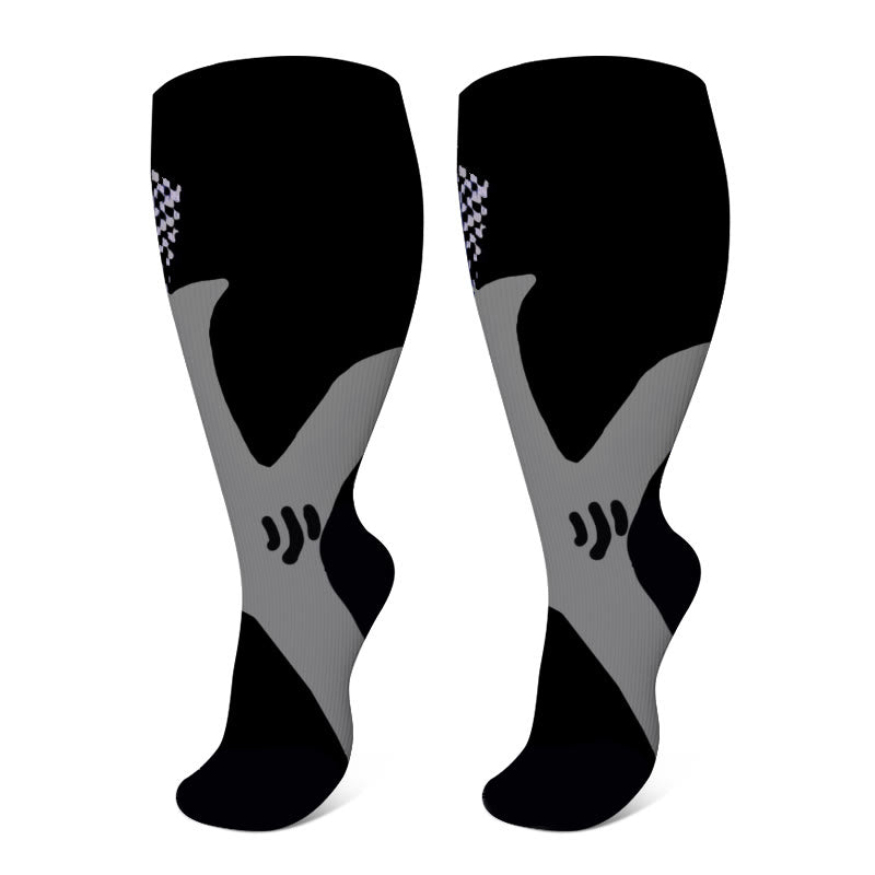 Plus Size Wide Calf Sports Compression Socks 2XL-7XL(3 Pairs) - Black - 7XL - image 1