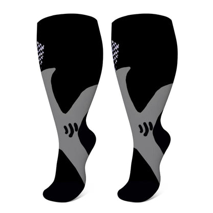 Plus Size Wide Calf Sports Compression Socks 2XL-7XL(3 Pairs) - Black - 7XL - image 1