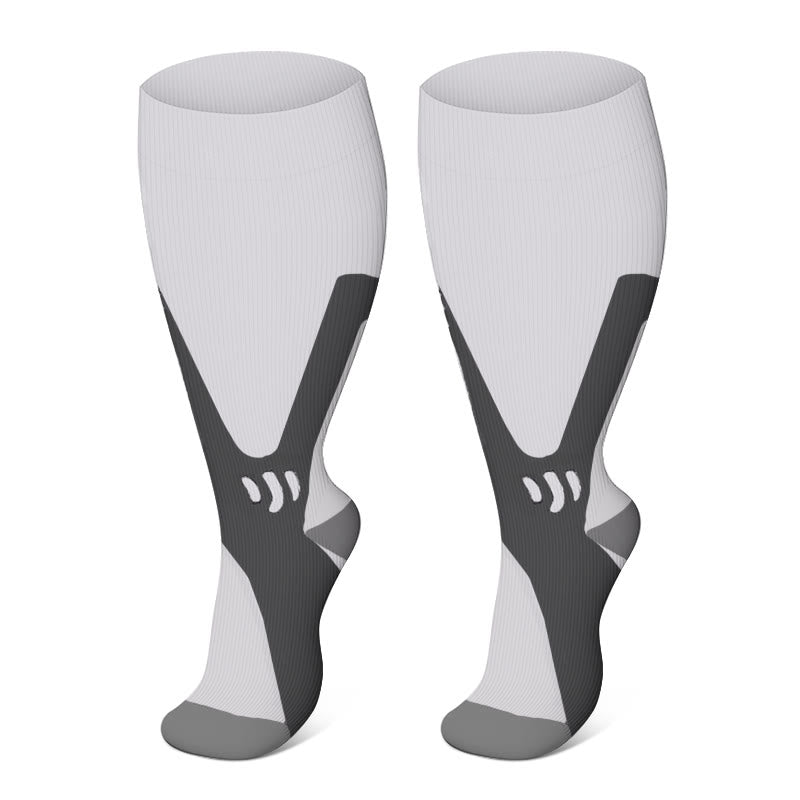 Plus Size Wide Calf Sports Compression Socks 2XL-7XL(3 Pairs) - White - 7XL - image 2