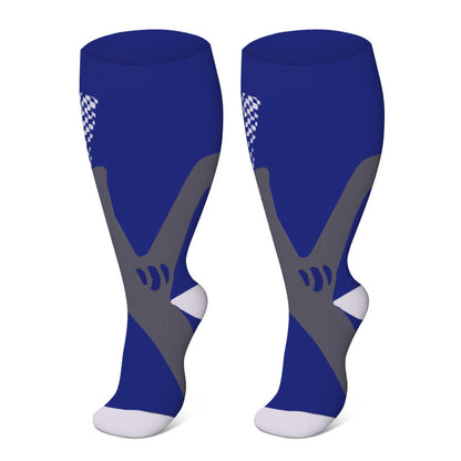 Plus Size Wide Calf Sports Compression Socks 2XL-7XL(3 Pairs) - Blue - 7XL - image 3