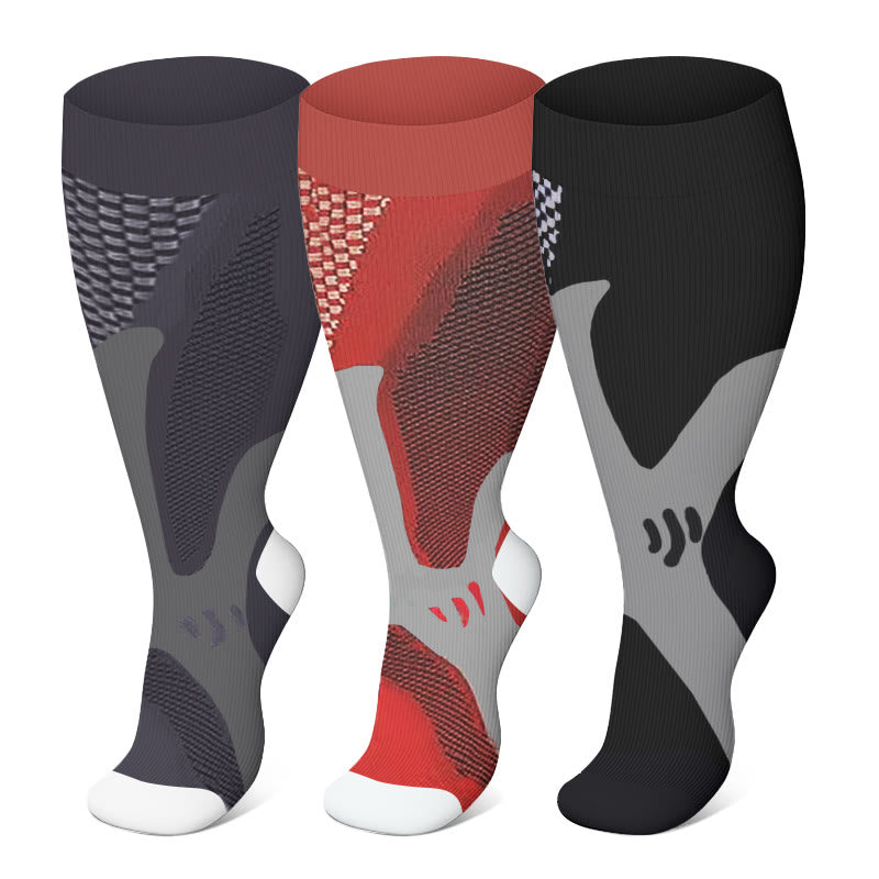 Plusock Plus Size Sport Wine Compression Socks 2XL-7XL(3 Pairs) - Multicolor - 7XL - image 0