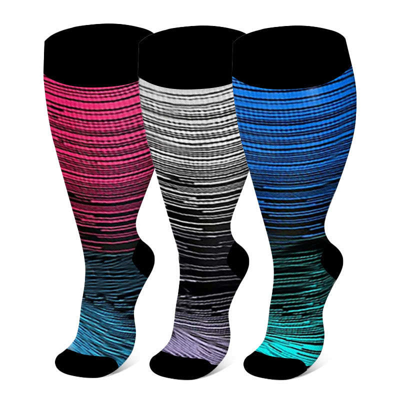 Colorful Cool Lines Plus Size Compression Socks 2XL-7XL(3 Pairs) - Multicolor - 7XL - image 0