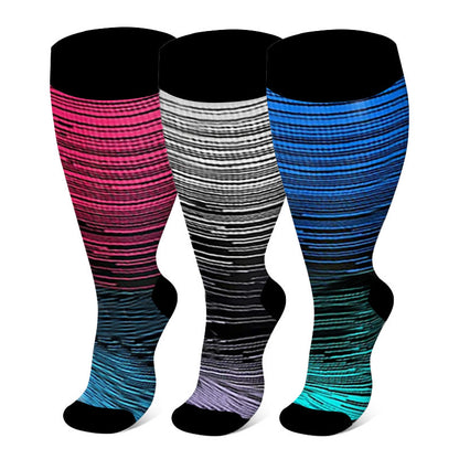 Colorful Cool Lines Plus Size Compression Socks 2XL-7XL(3 Pairs) - Multicolor - 7XL - image 0