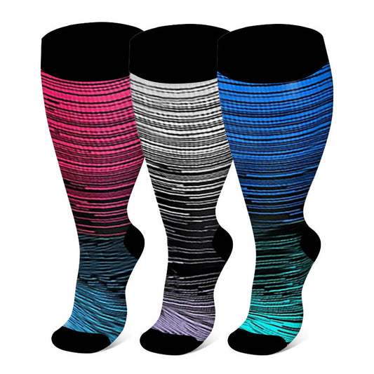 Colorful Cool Lines Plus Size Compression Socks 2XL-7XL(3 Pairs) - Multicolor - 7XL - image 0