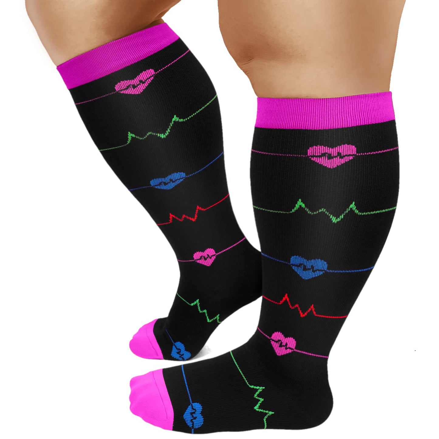 Purple Electrocardiogram Plus Size Compression Socks 2XL-7XL(3 Pairs) - image 5