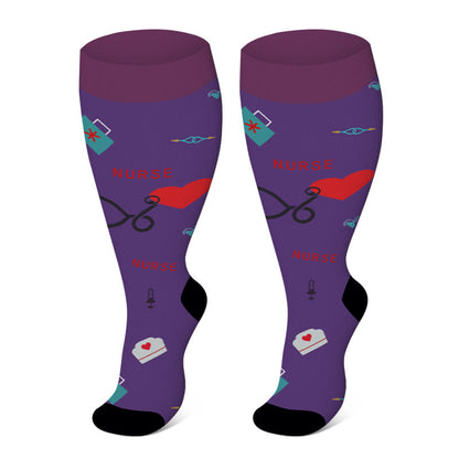 Plus Size Heart Elastic Compression Socks(3 Pairs) - Purple - 4XL - image 5