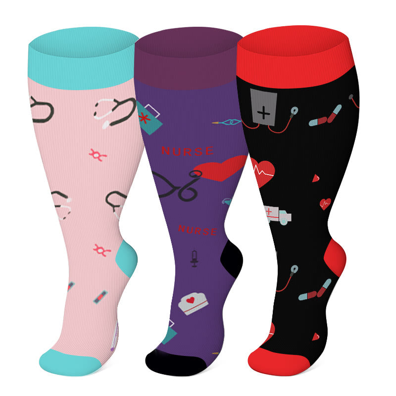 Plus Size Heart Elastic Compression Socks(3 Pairs) - Multicolor - 4XL - image 0