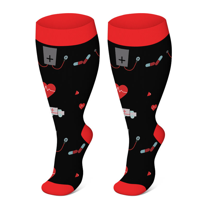 Plus Size Heart Elastic Compression Socks(3 Pairs) - Black - 4XL - image 6