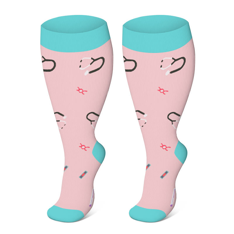 Plus Size Heart Elastic Compression Socks(3 Pairs) - Pink - 4XL - image 7