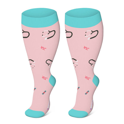 Plus Size Heart Elastic Compression Socks(3 Pairs) - Pink - 4XL - image 7