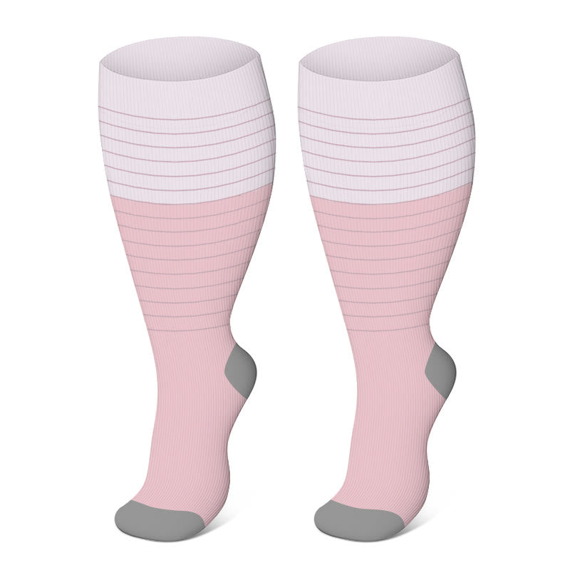 Plus Size Color Block Striped Compression Socks(3 Pairs) - Pink - 4XL - image 6