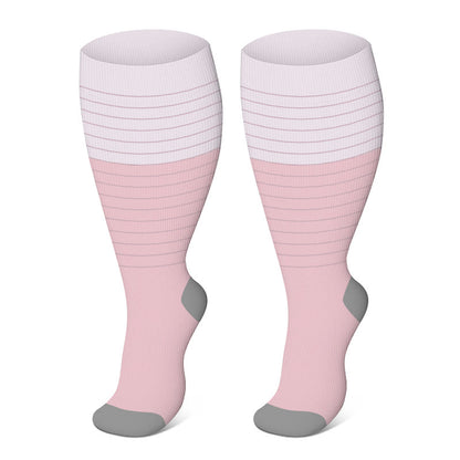 Plus Size Color Block Striped Compression Socks(3 Pairs) - Pink - 4XL - image 6