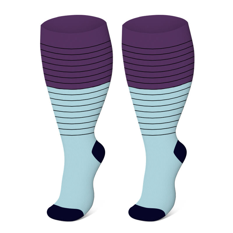 Plus Size Color Block Striped Compression Socks(3 Pairs) - Purple - 4XL - image 7