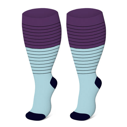 Plus Size Color Block Striped Compression Socks(3 Pairs) - Purple - 4XL - image 7
