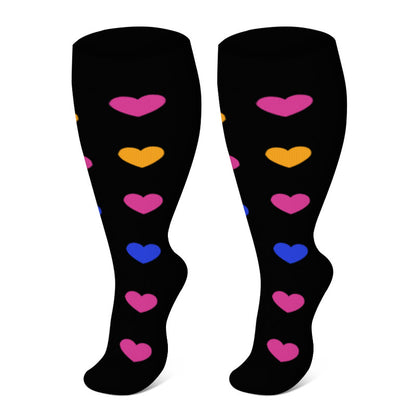 2XL-7XL Heart Pattern Plus Size Compression Socks(3 Pairs)