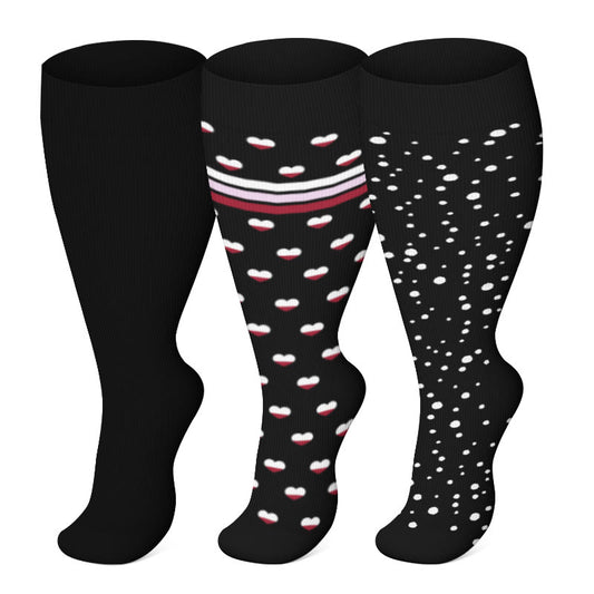 Plus Size Splicing Hearts Compression Socks(3 Pairs)
