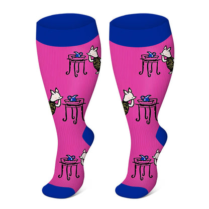 Plus Size Bear Rabbit Compression Socks(3 Pairs) - Rose - 4XL - image 6