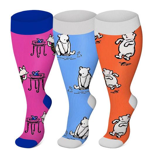 Plus Size Bear Rabbit Compression Socks(3 Pairs) - Multicolor - 4XL - image 1
