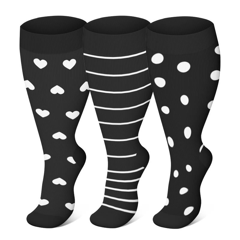 Plus Size White Stripes Compression Socks(3 Pairs) - Multicolor - 4XL - image 0